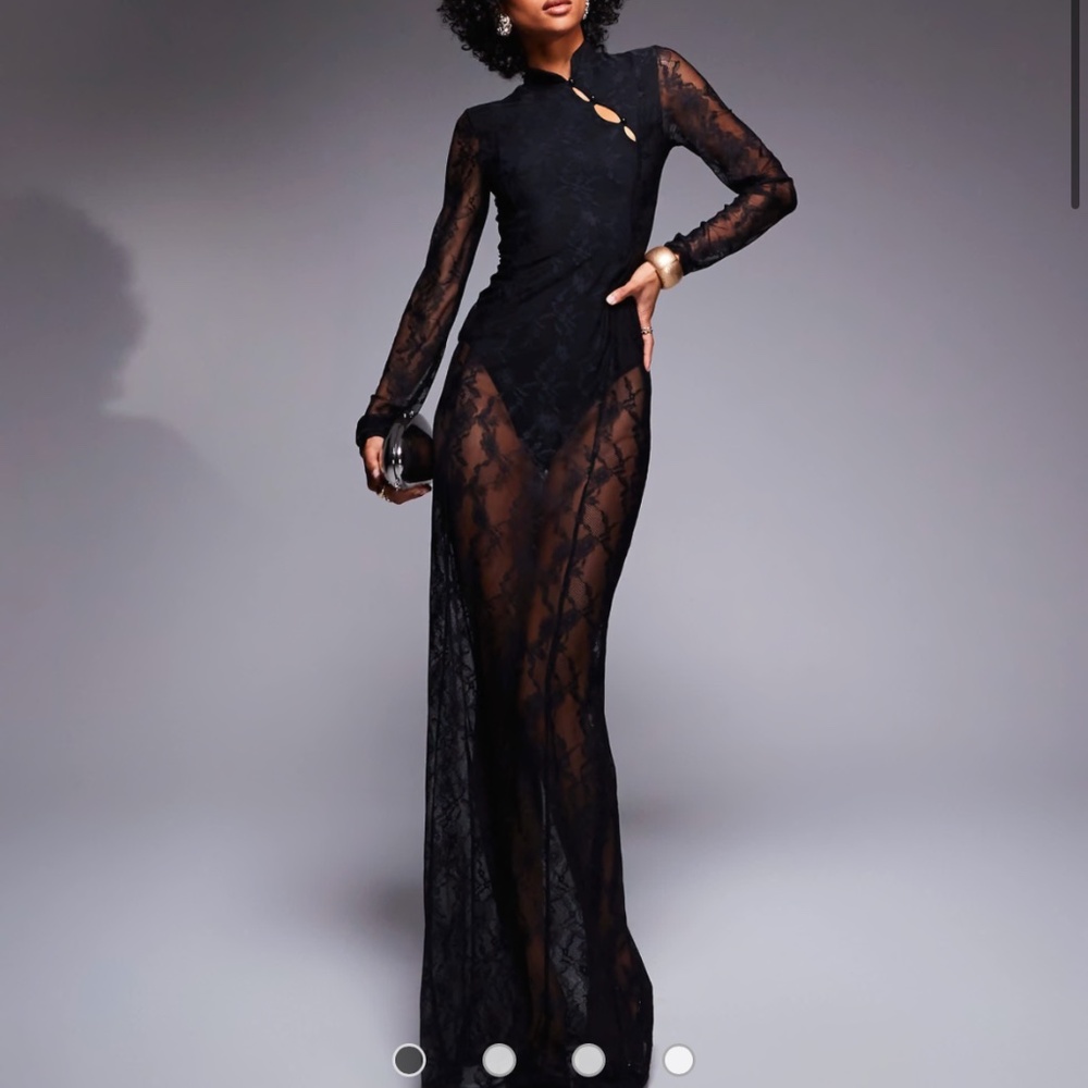 ASOS DESIGN collar detail long sleeve sheer lace maxi dress
